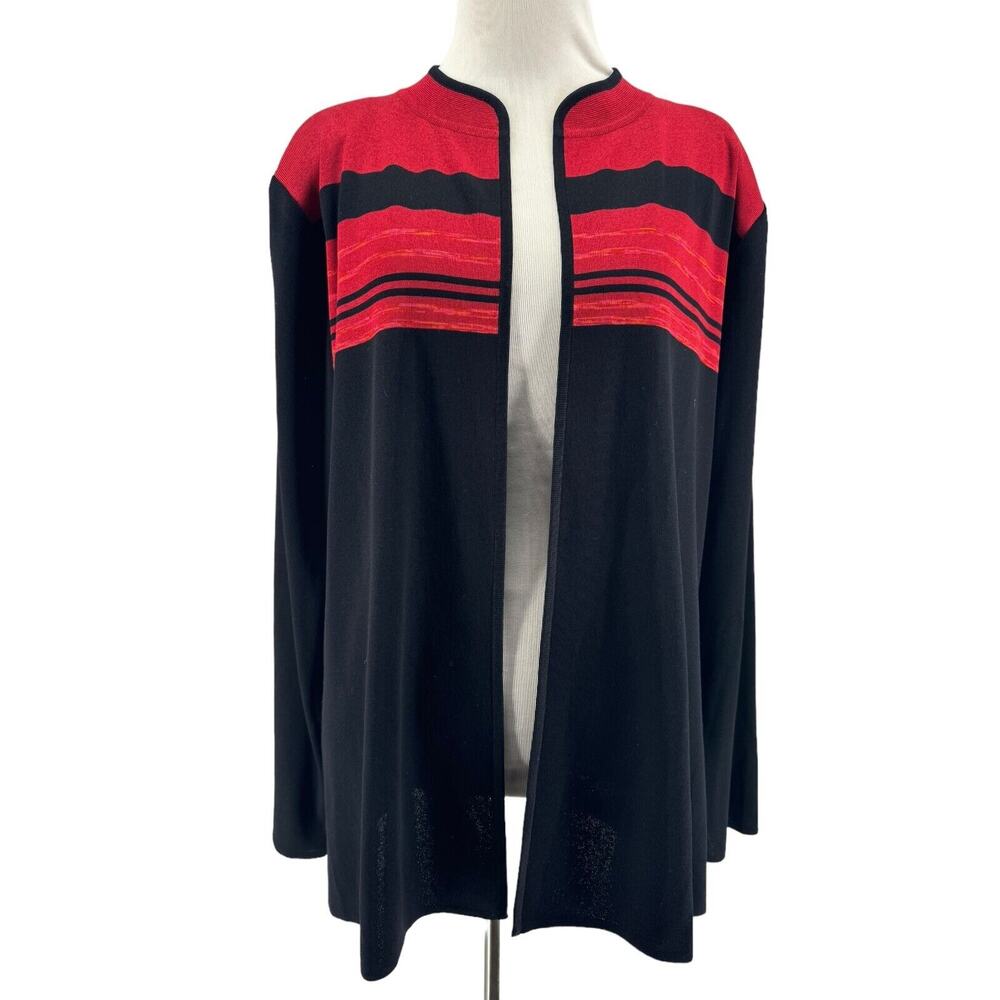 Exclusively Misook Women's Black Red Long Sleeve Open Front Knit Cardigan‎ Large